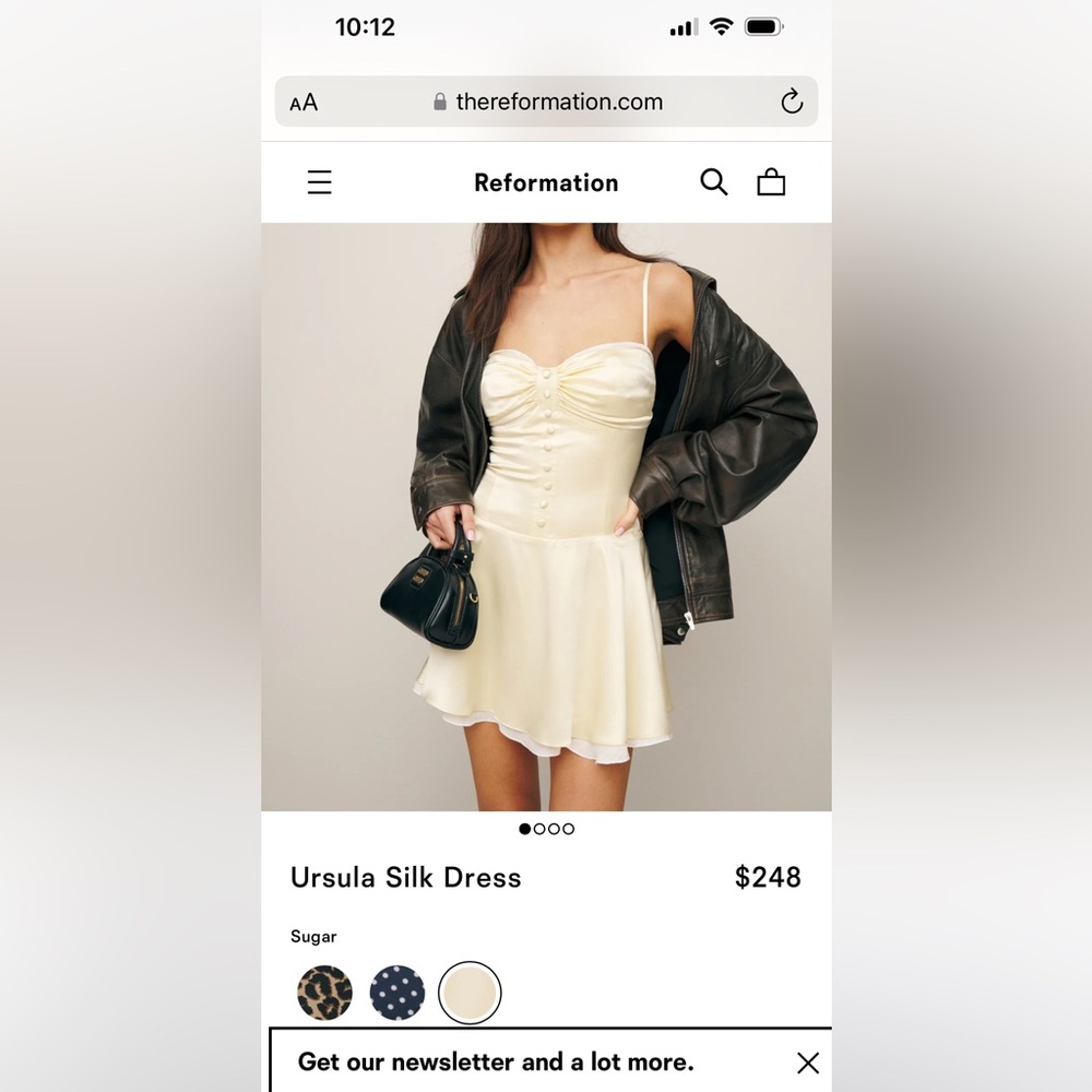 Reformation Ursula silk dress never worn size 0